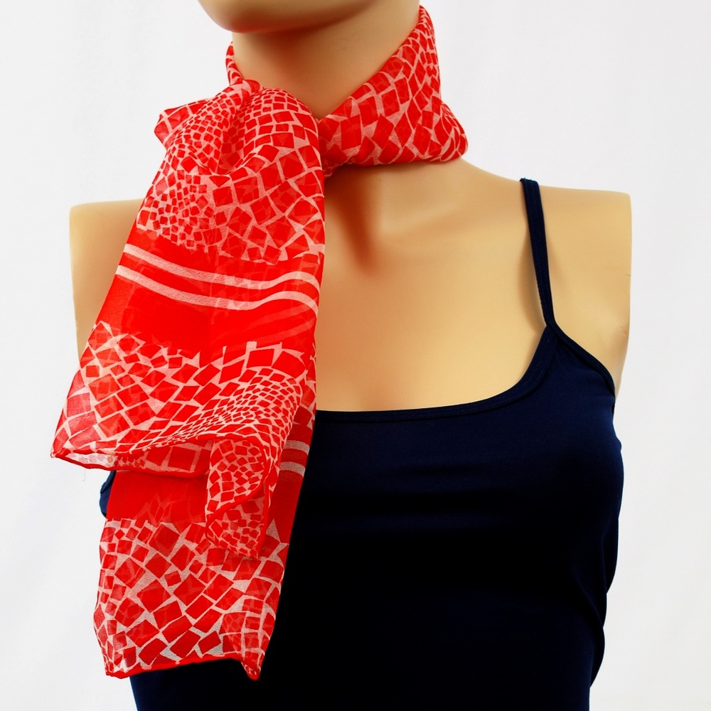 Vintage DIANE VON FURSTENBERG Silk Scarf Red 53"